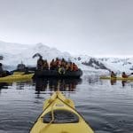 Getting into kayak from zodiac